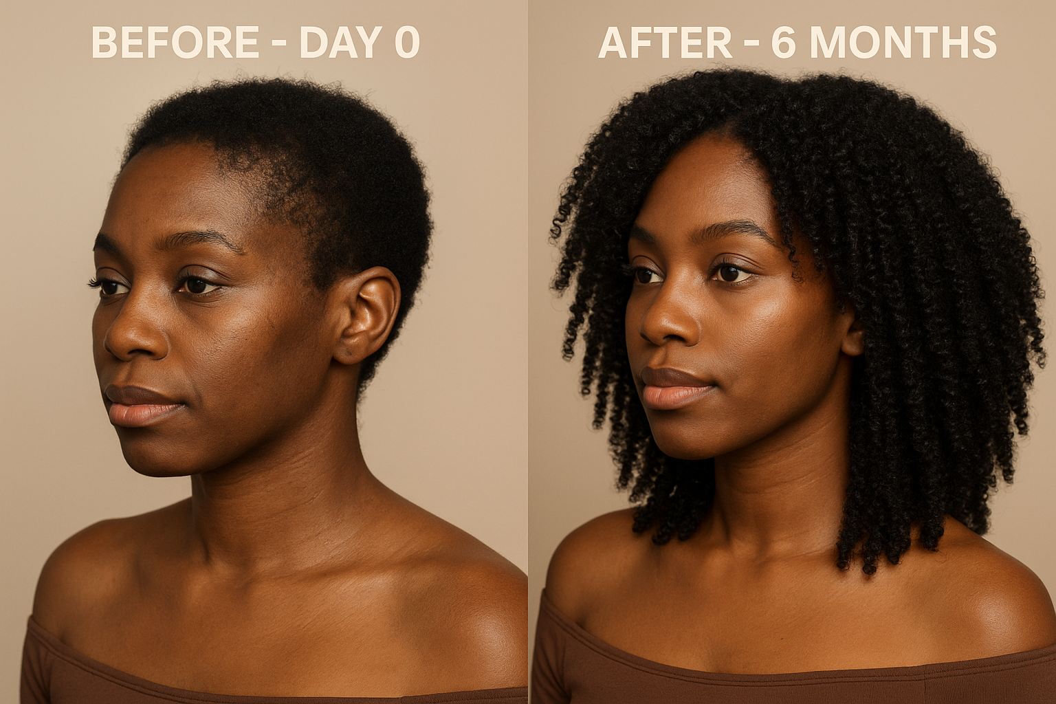 4C natural hair growth - Day 0 to 6 months (10-12 inches)