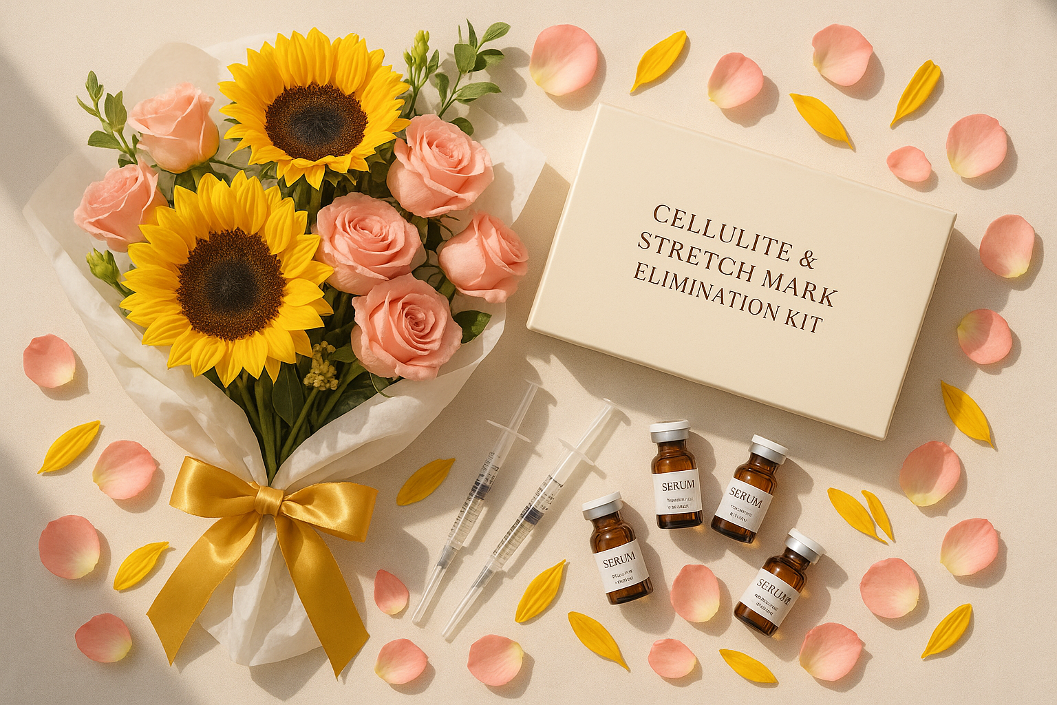 Cellulite Treatment Flat Lay with Mixed Flowers