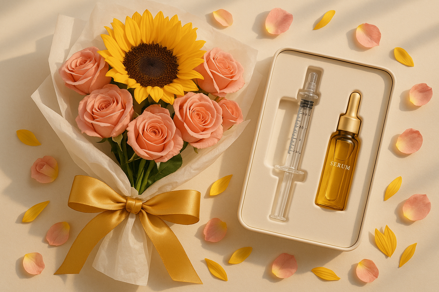 Flat Lay with Mixed Flowers