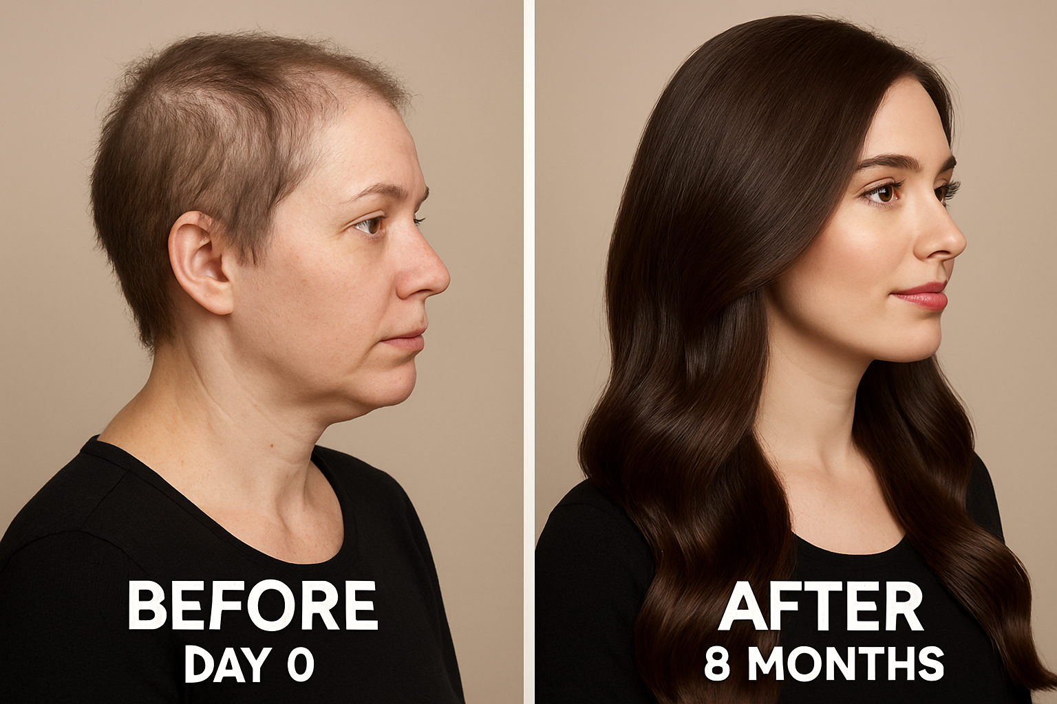Hair transformation - Day 0 to 8 months