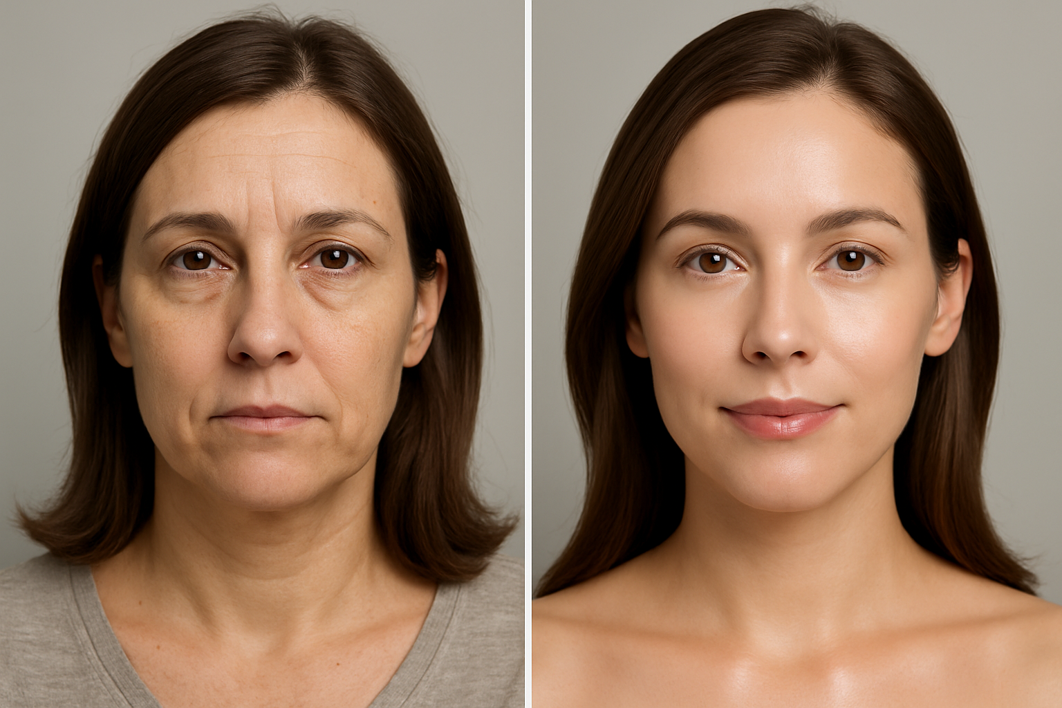 Identical woman showing anti-aging results