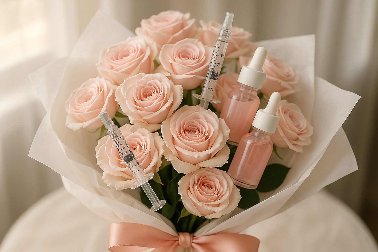 Lip Injectable Lifestyle with Pink Roses