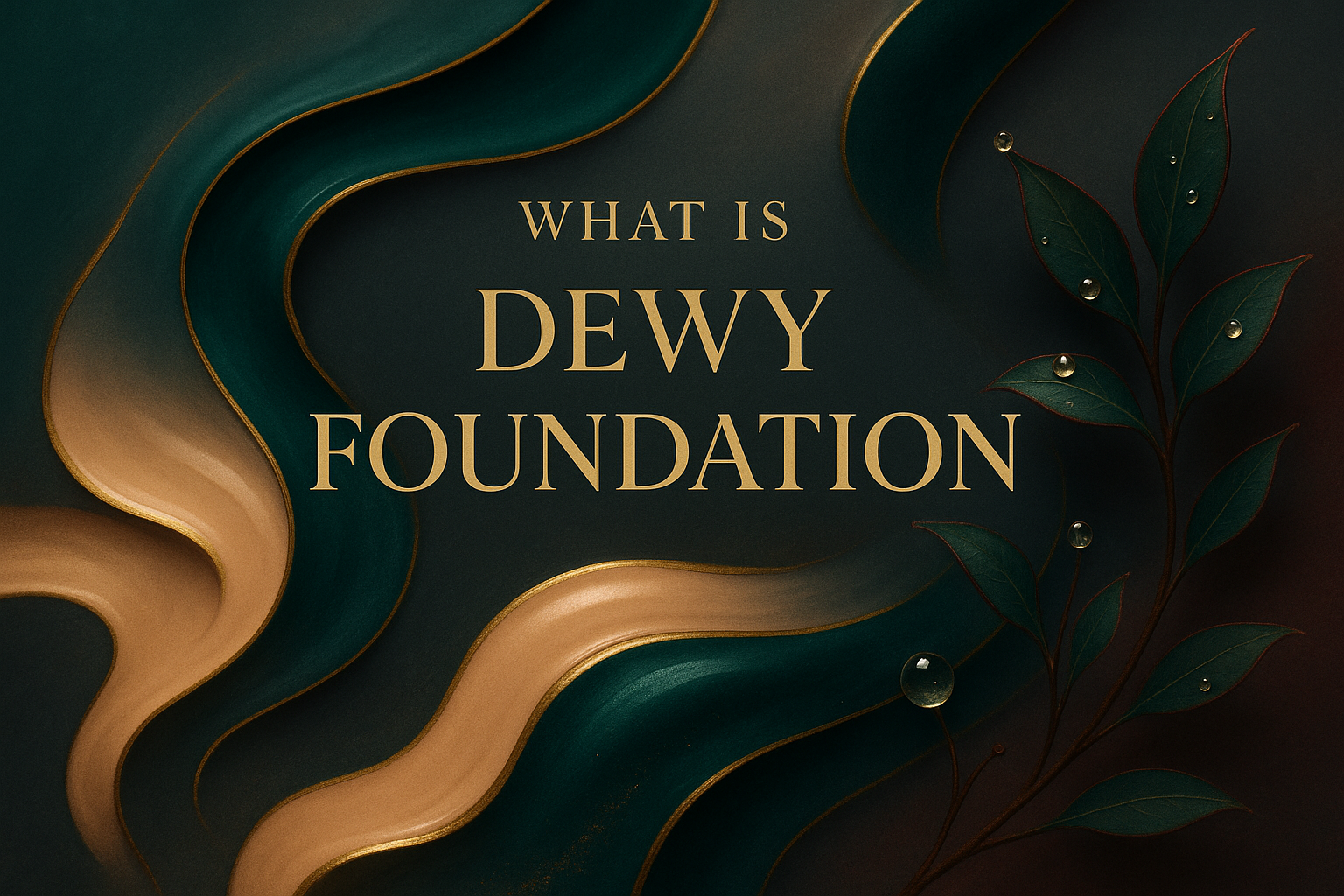Luxurious Dewy Foundation image with emerald green, gold, grey and rich red color scheme