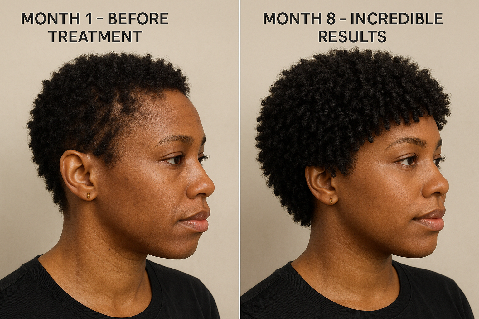 Realistic 4C wash-and-go transformation showing natural shrinkage