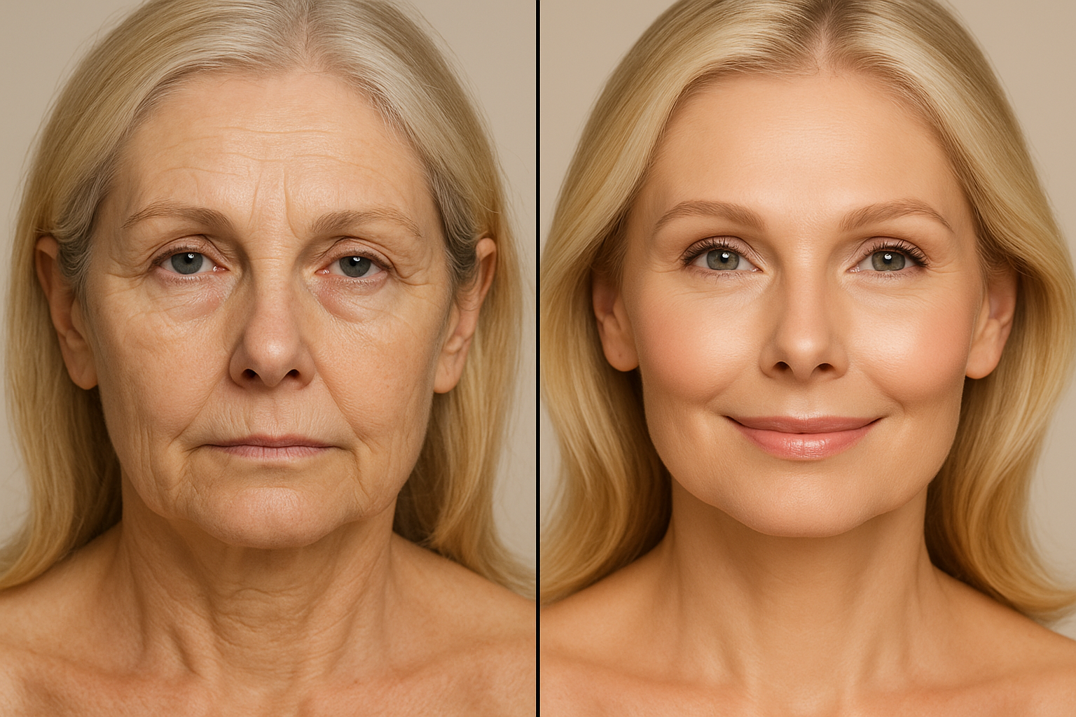Split screen skincare results